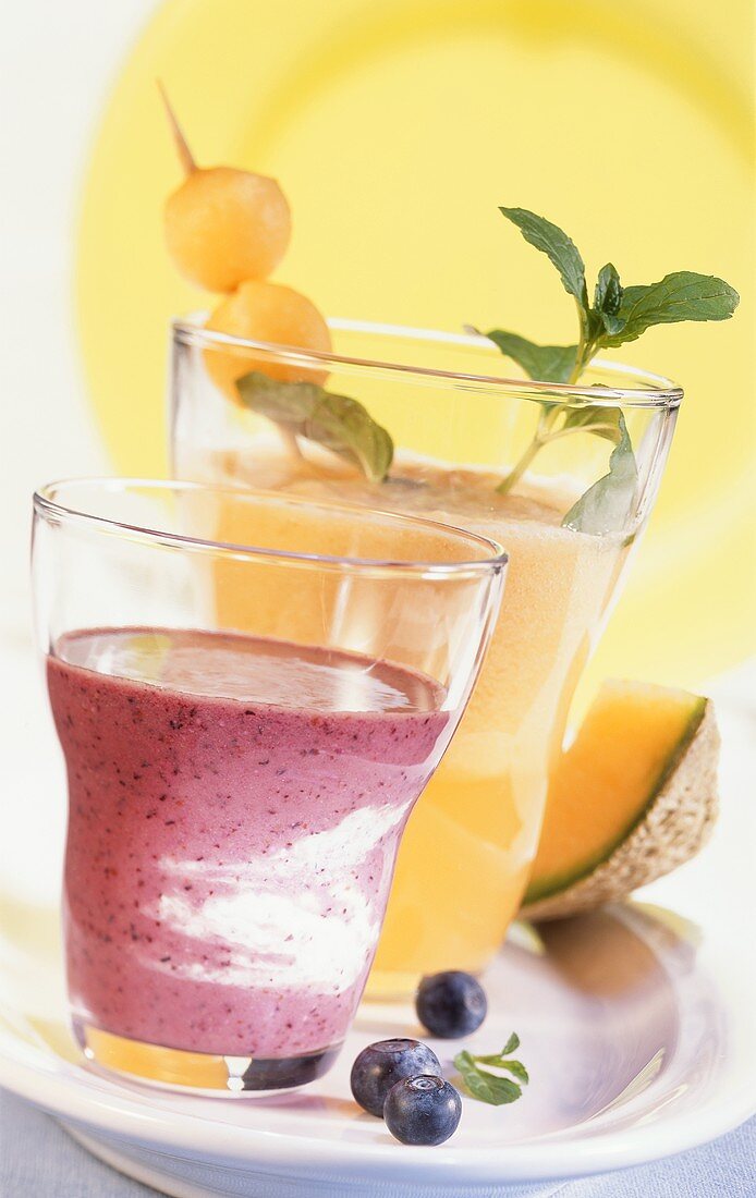 Blueberry kefir shake and melon drink