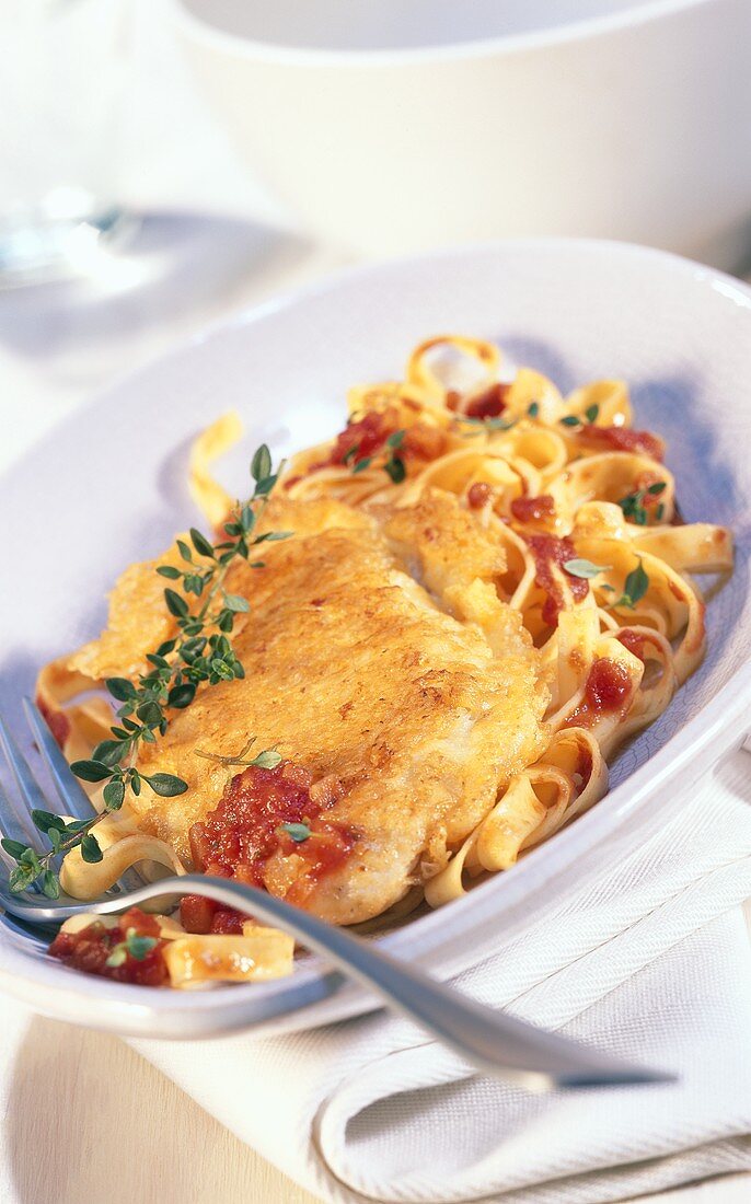 Parmesan escalope with tagliatelle