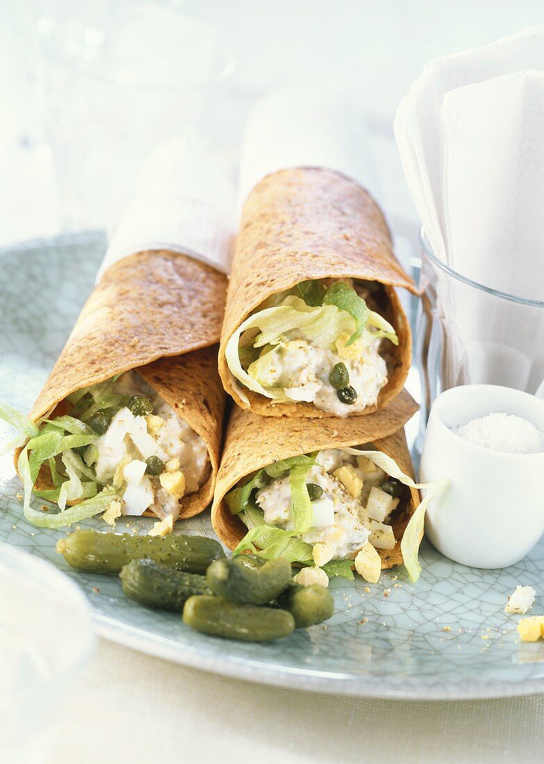 Wraps with cottage cheese and tuna filling