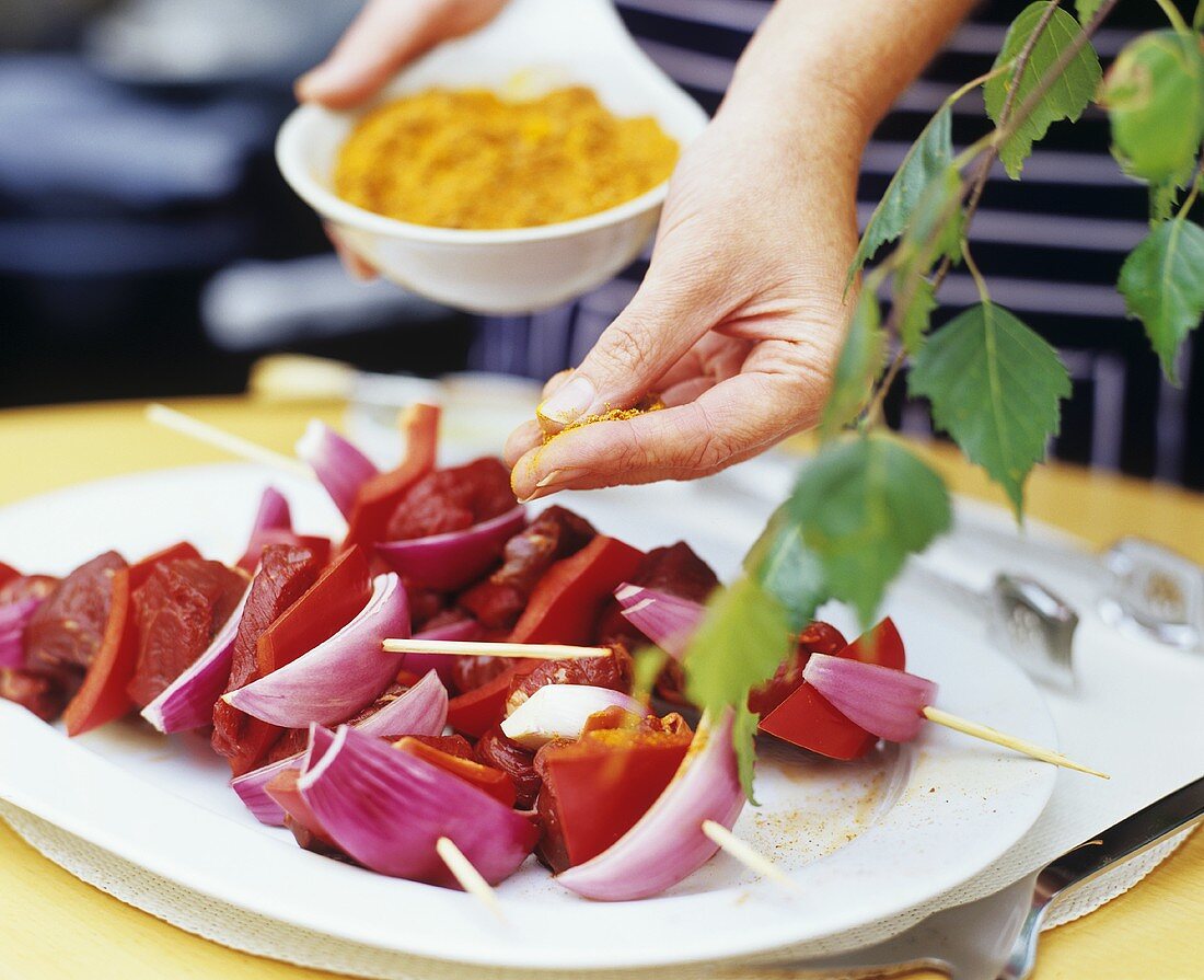 Seasoning meat kebabs