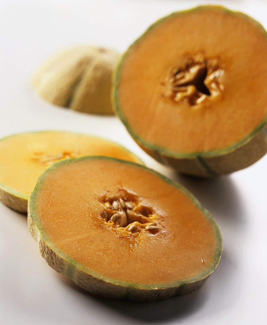 Cantaloupe melon, cut open