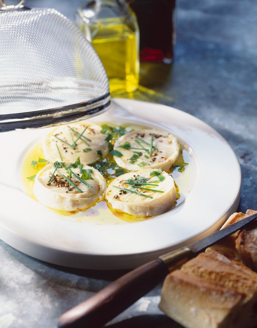 Ziegenkäse mit Kräutern und Olivenöl