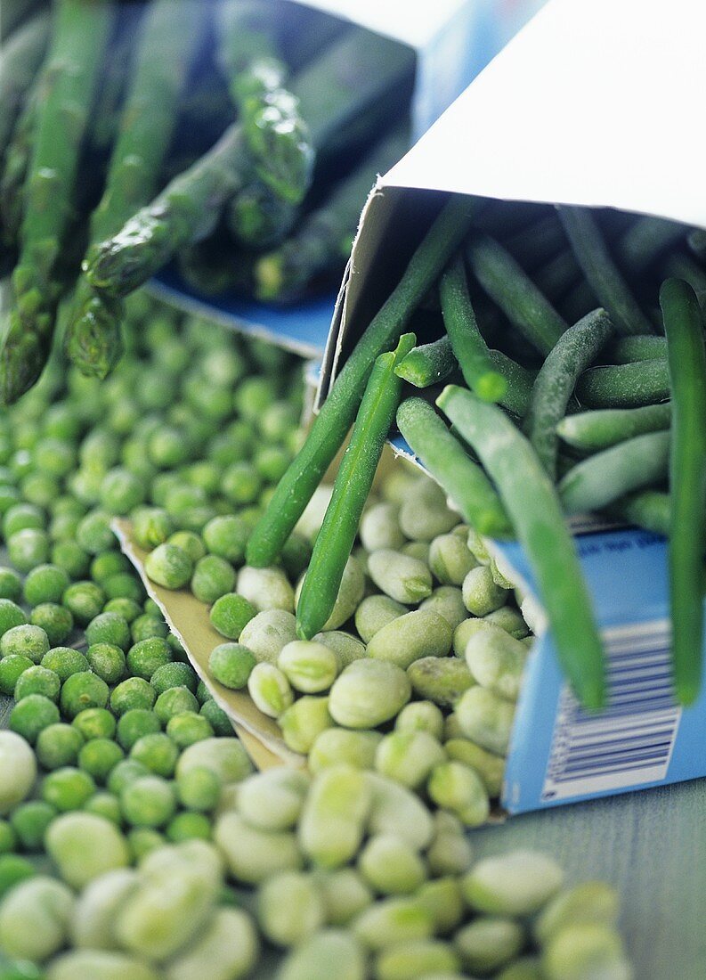 Frozen beans, peas and asparagus