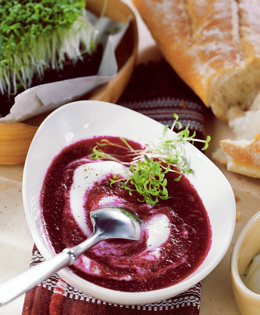 Cold beetroot soup with cress