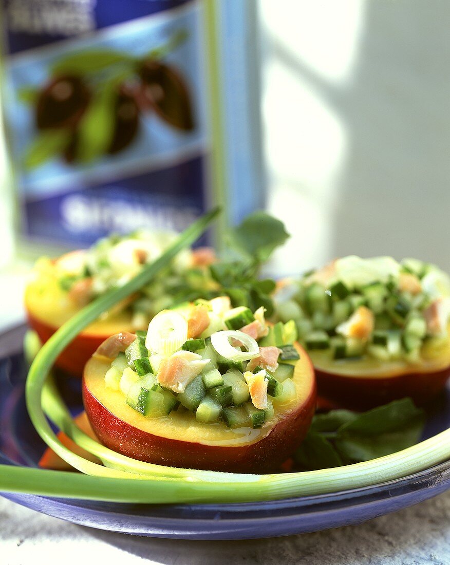 Nectarines with cucumber and salmon stuffing