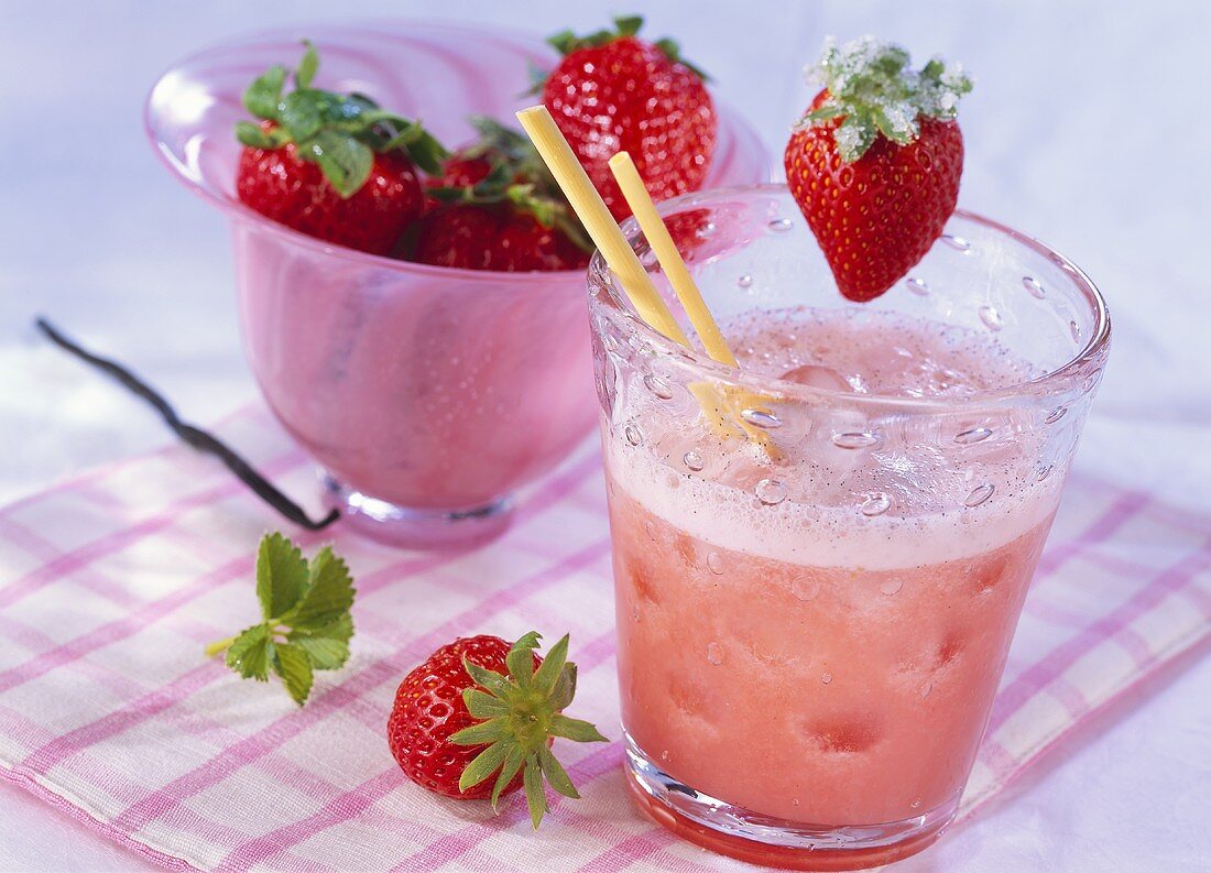 Whey drink with strawberries and vanilla