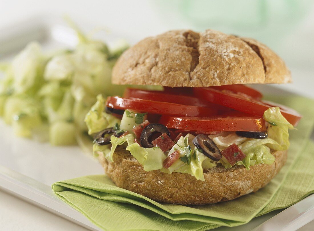 Salad burger (filled roll with lettuce and tomatoes)
