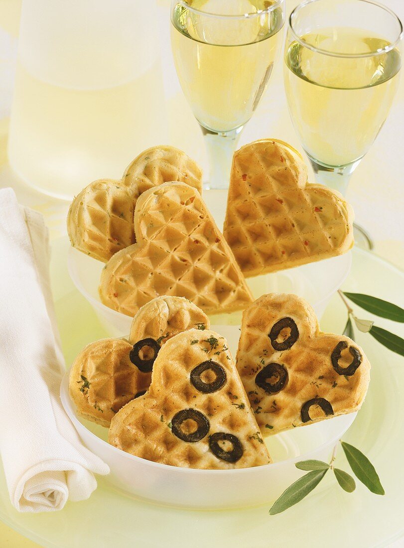 Spicy olive waffles and chili waffles