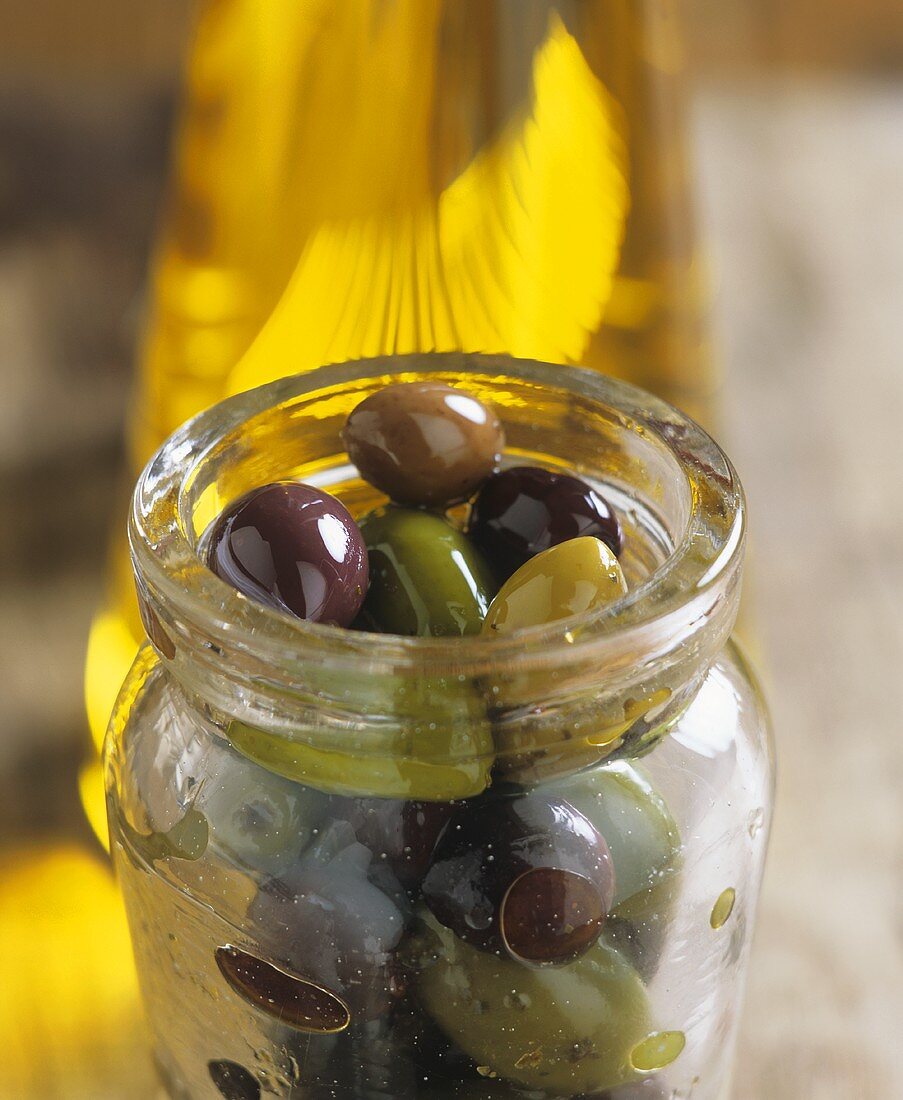 Bottled olives in the jar