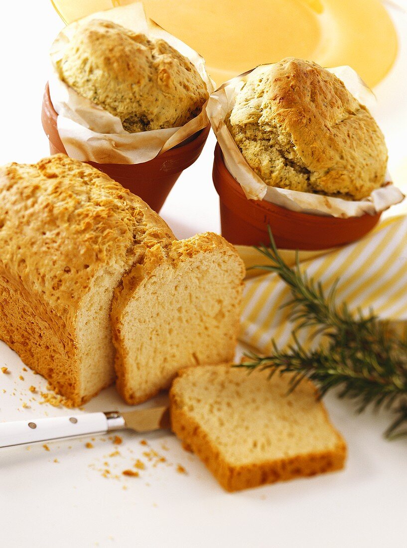 Spelt tin loaf and herb bread (baked without milk or eggs)