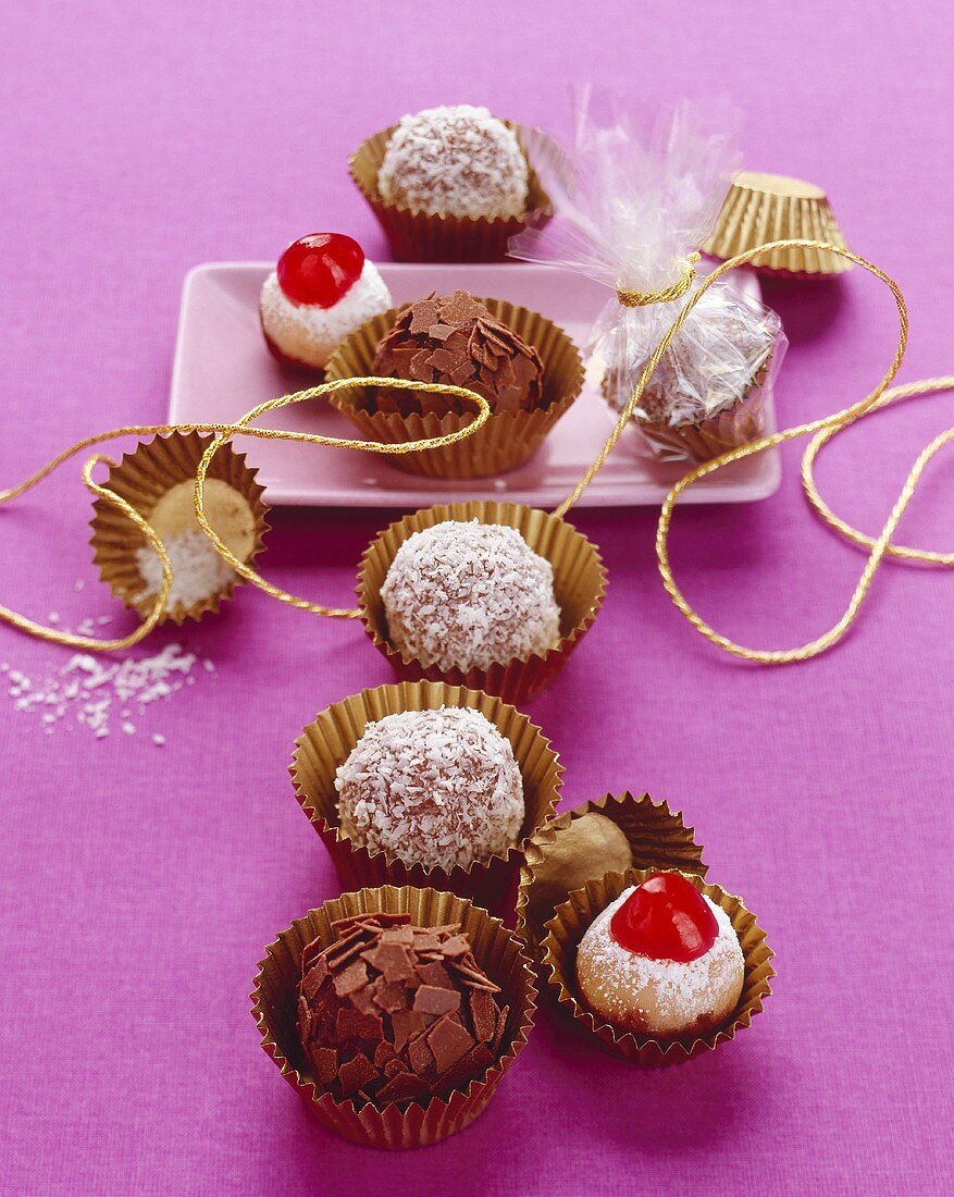 Chocolates, marzipan fig balls and coconut rum balls