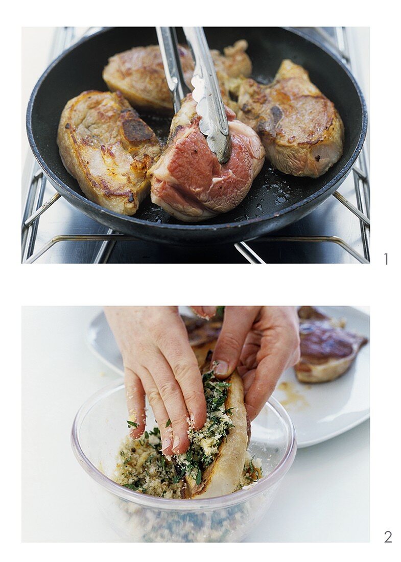 Preparing lamb escalope with Parmesan and herb crust