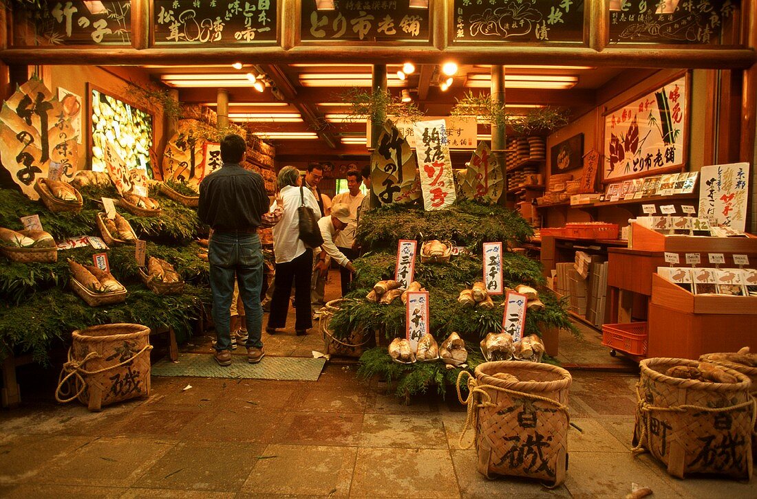 Various types of radish in vegetable shop in Kyoto