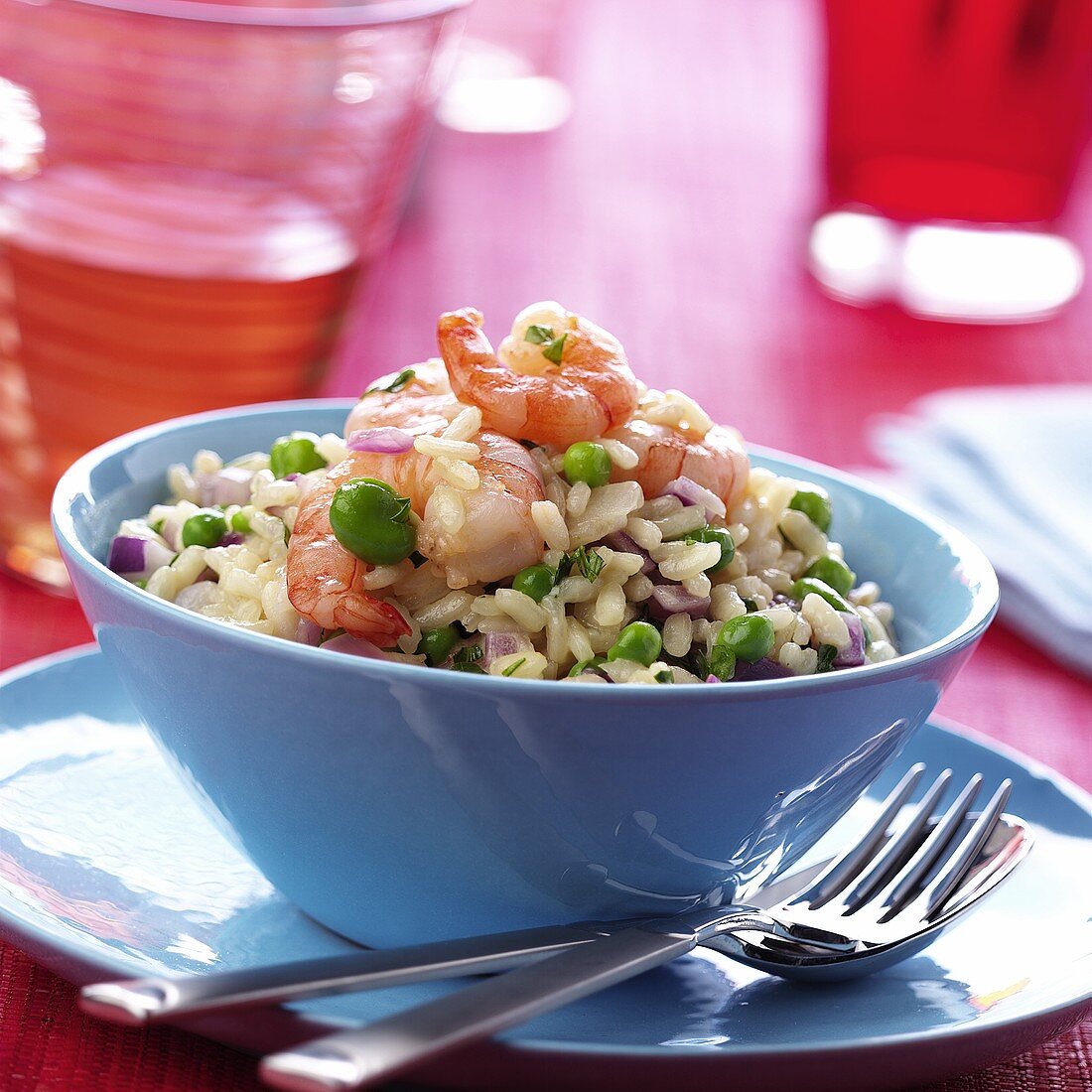 Risotto orto e mare (Rice with shrimps and beans, Italy)