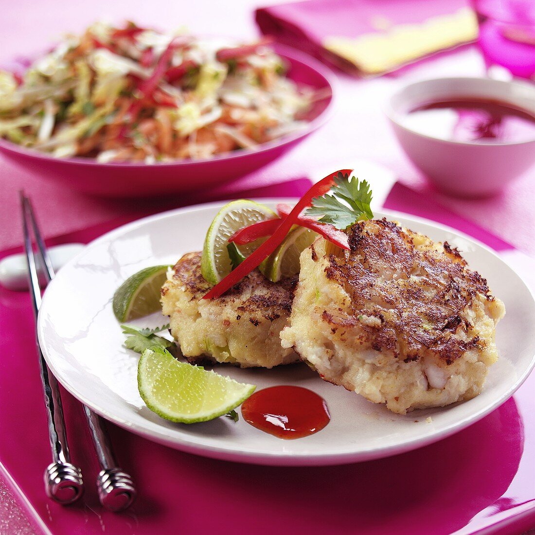 Fish cake with limes, chili and coriander