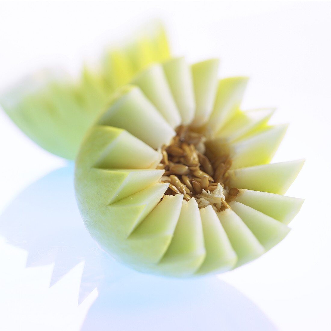 Carved honeydew melon with seeds