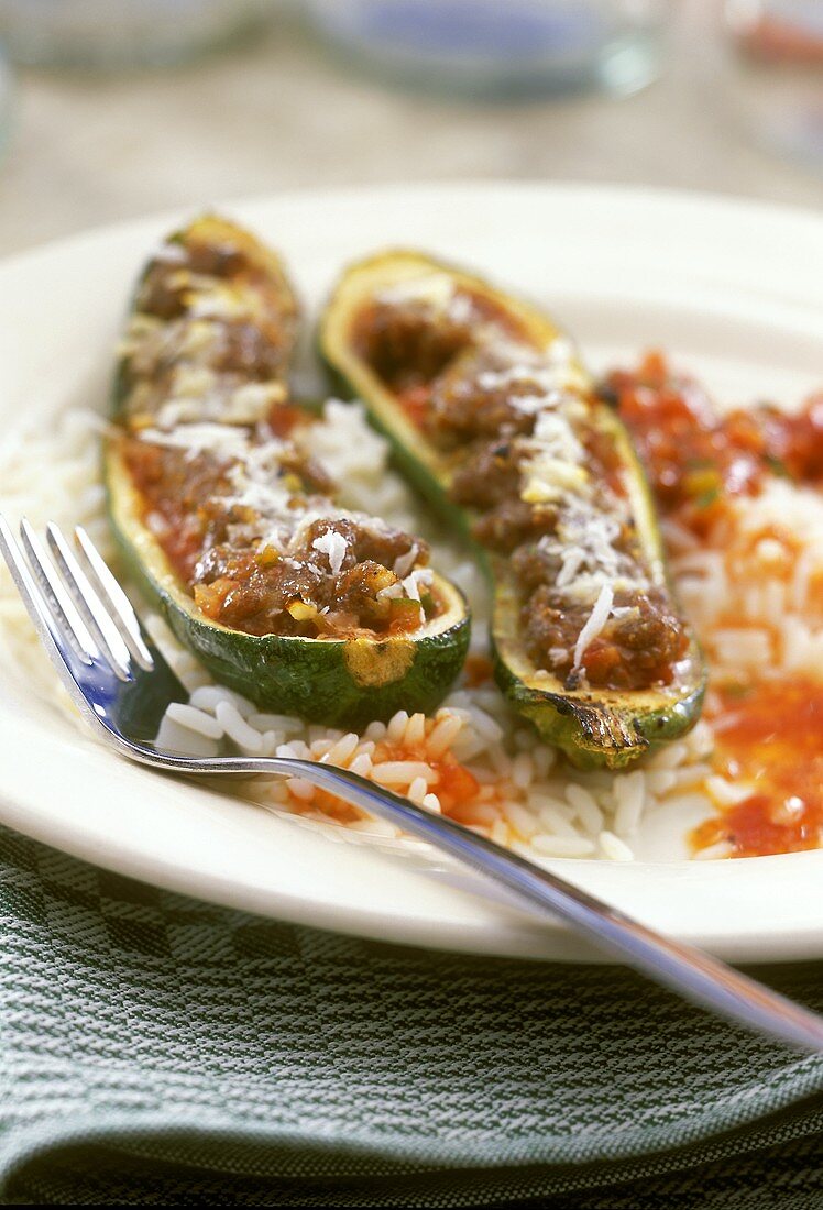 Courgettes stuffed with mince