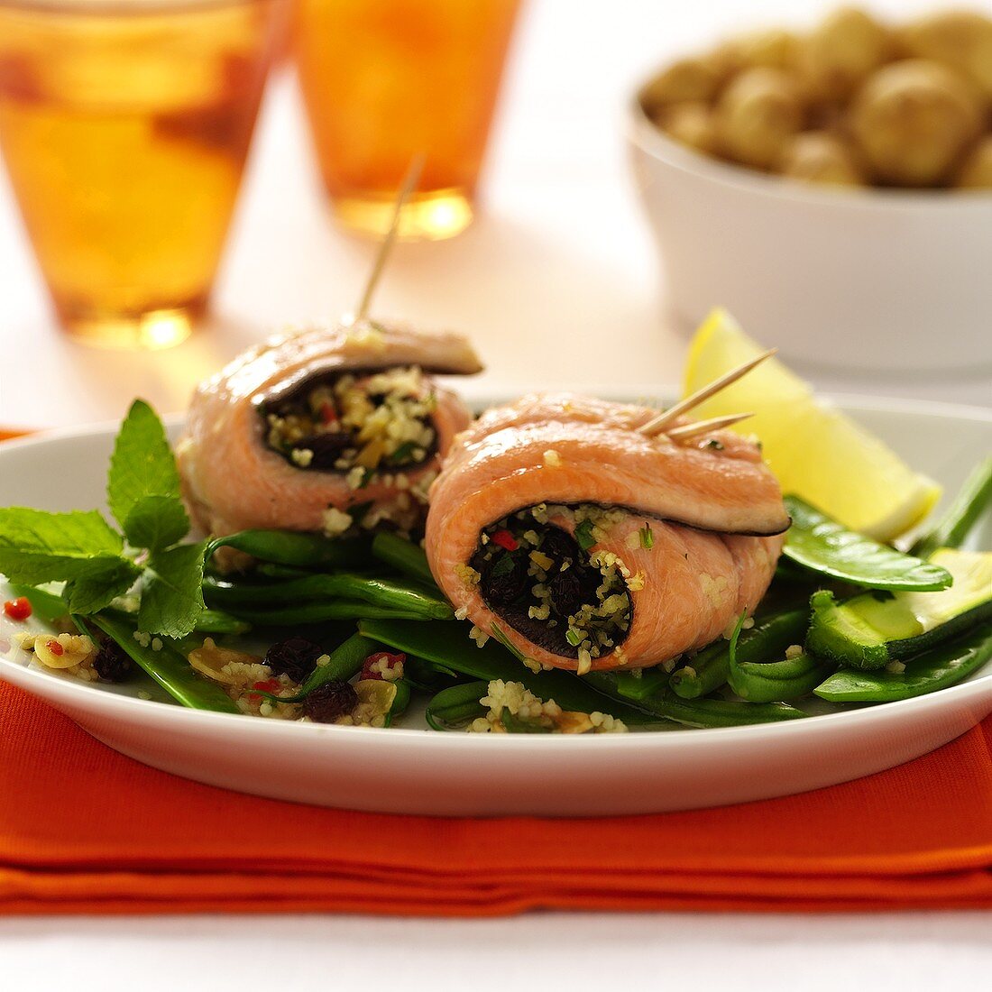 Salmon rolls with couscous filling