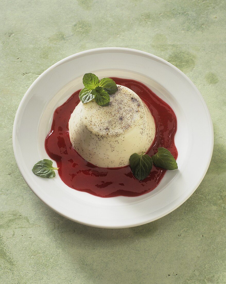 Panna cotta (Moulded cream dessert on raspberry sauce, Italy)