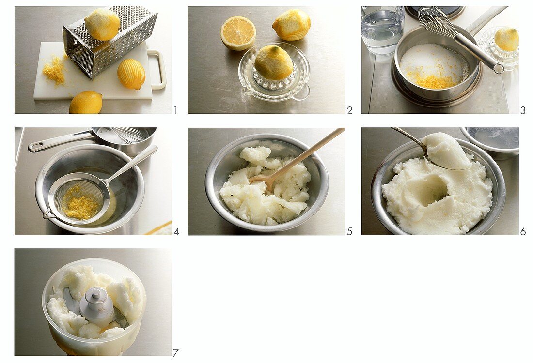 Making lemon sorbet with marinated strawberries