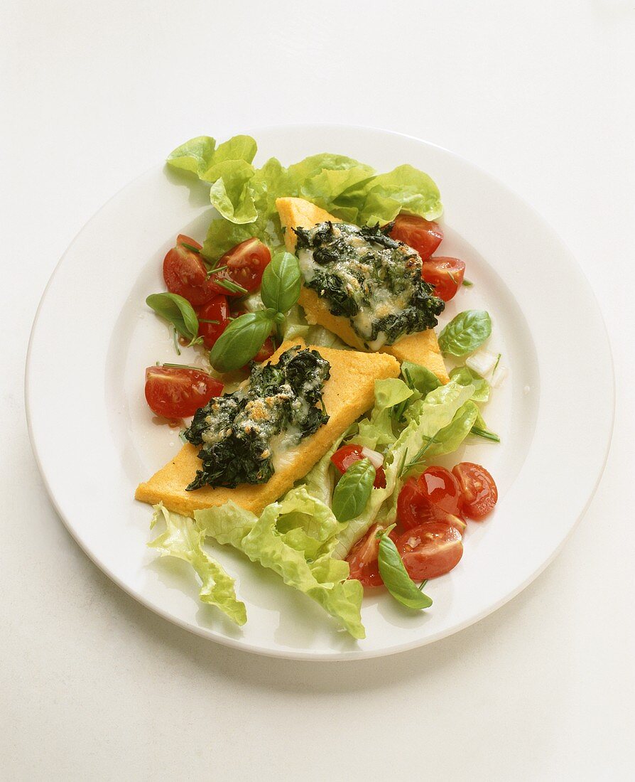 Polenta slices with spinach