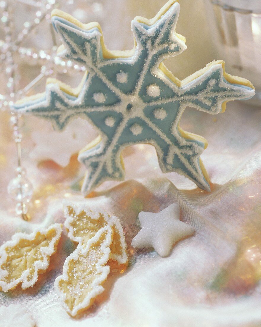 Vanilla biscuits decorated for Christmas