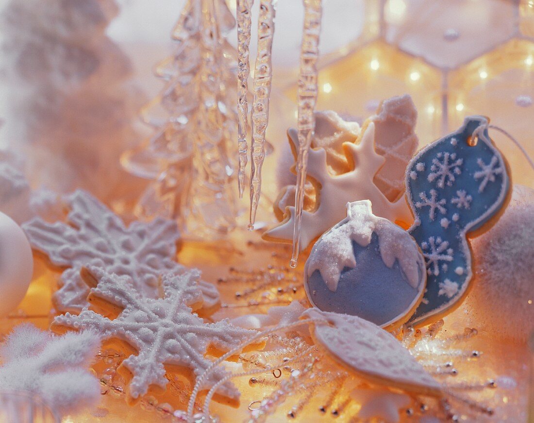 Sweet pastry biscuits with Christmassy decoration