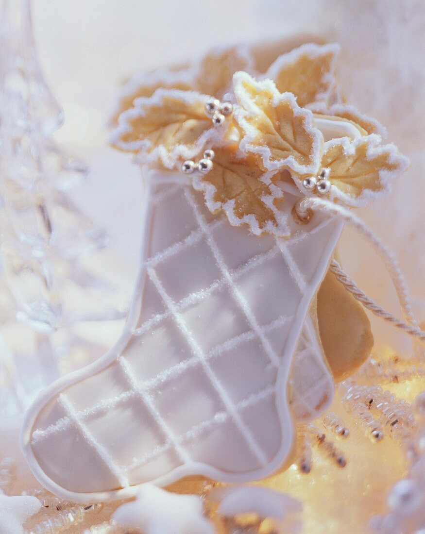 Sweet pastry boot with white lemon icing