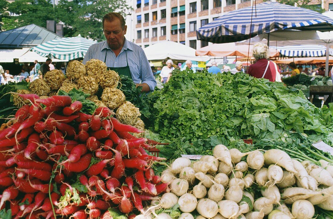 Gemüsestand auf dem Viktualienmarkt in München