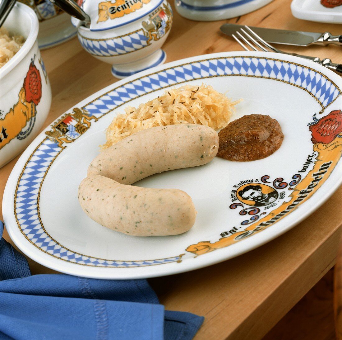 White sausages, mild mustard & sauerkraut (Seltmann plate)