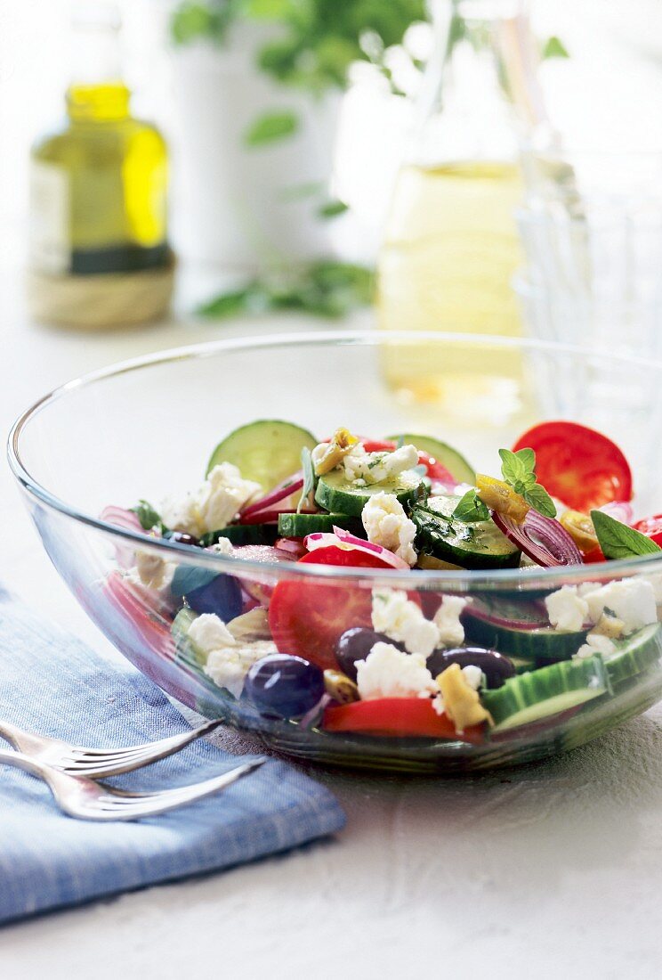 Greek peasant's salad with sheep's cheese