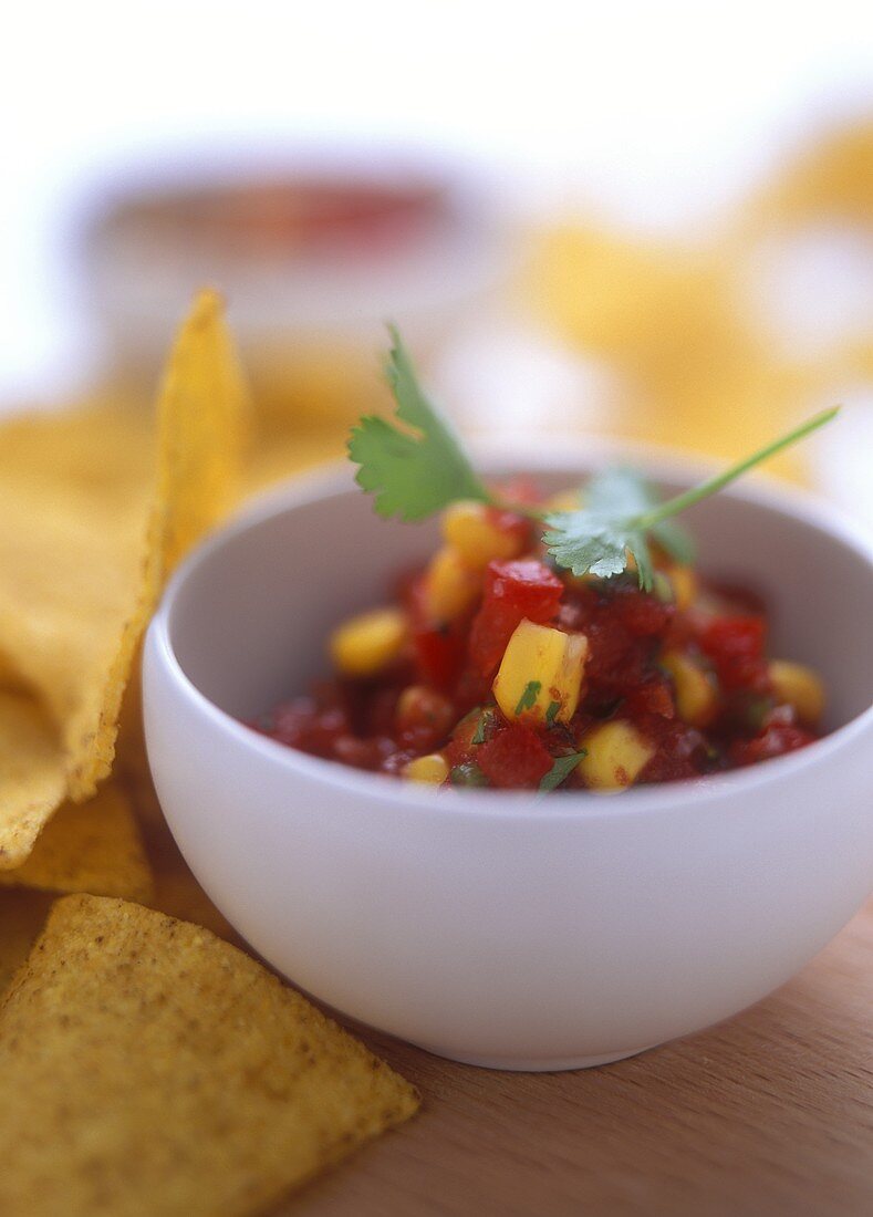 Nachos with Mexican sweetcorn and tomato salsa