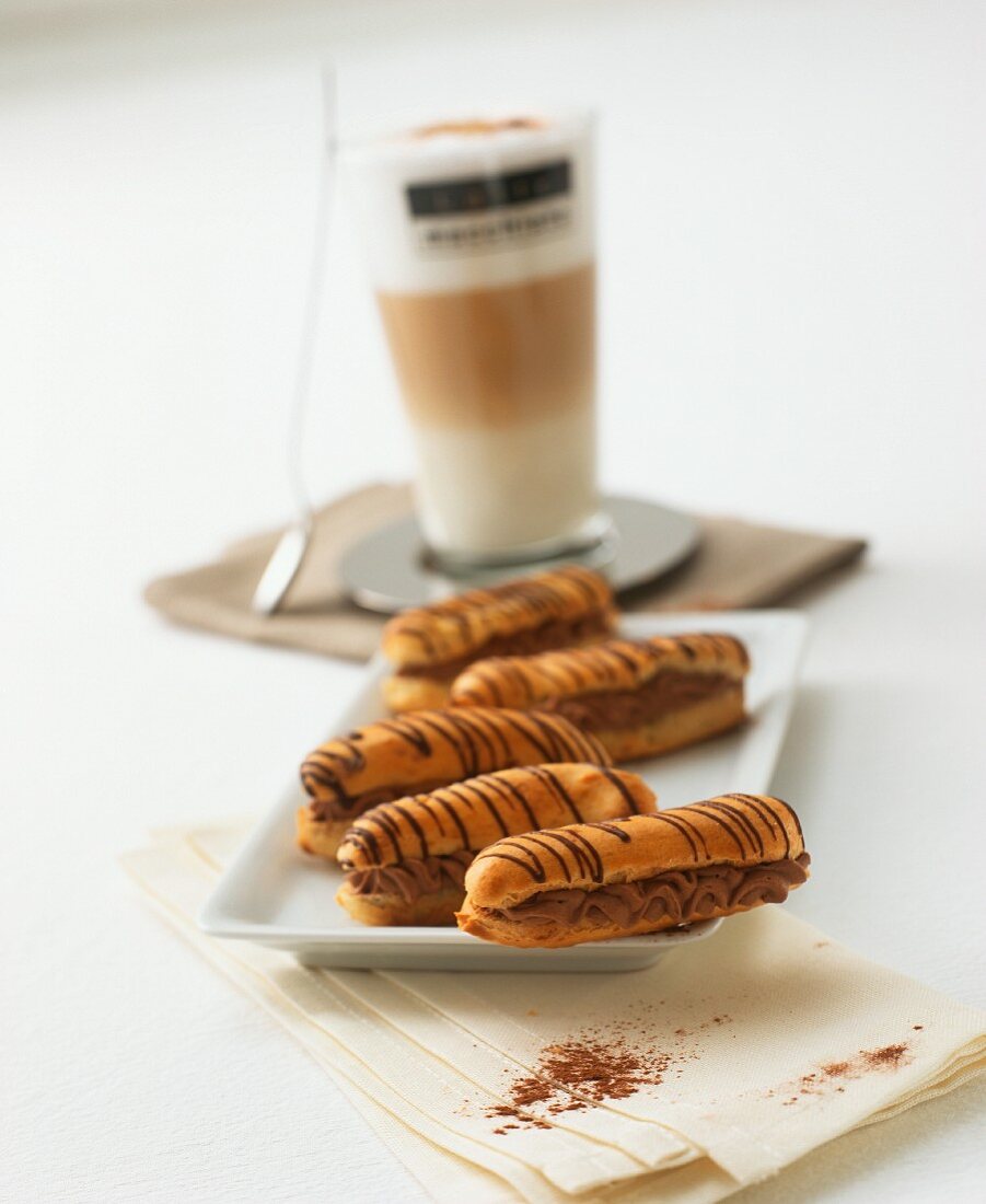Eclairs filled with coffee truffle cream