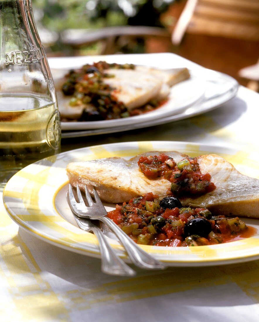 Pesce spada alla siciliana (swordfish with tomatoes)