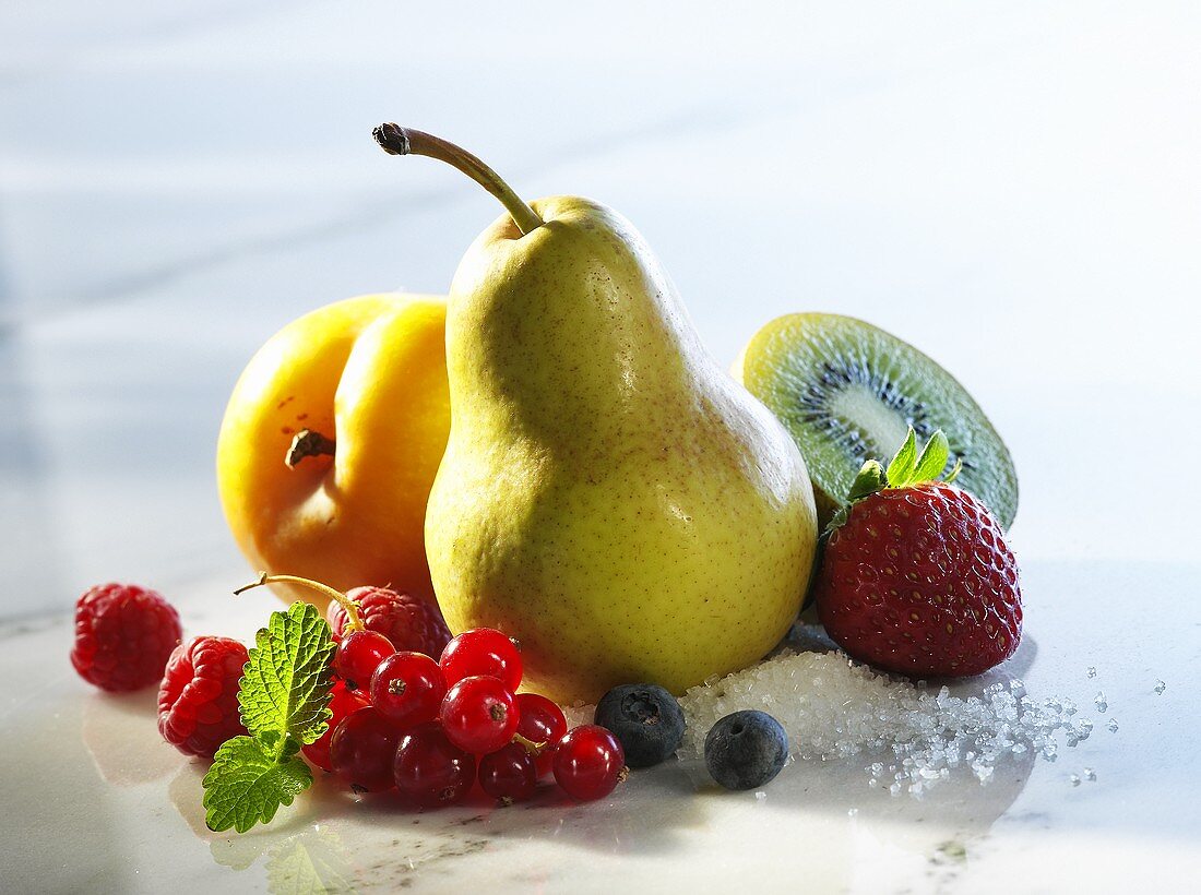 Fruit still life with sugar