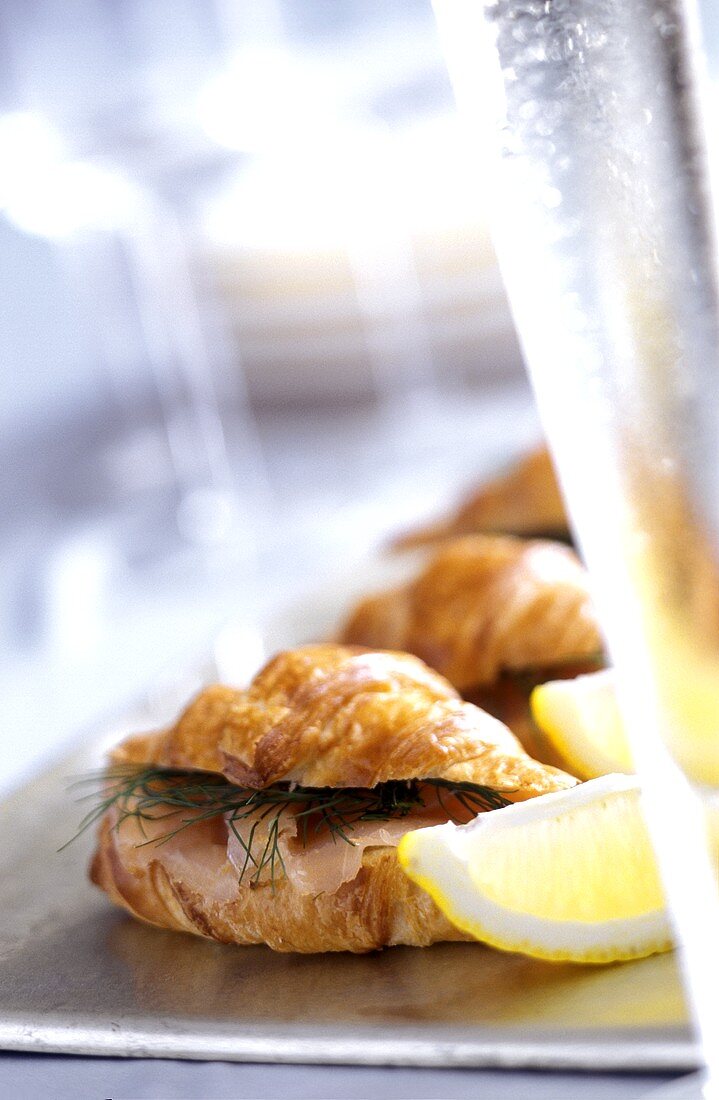 Croissants with smoked salmon and dill