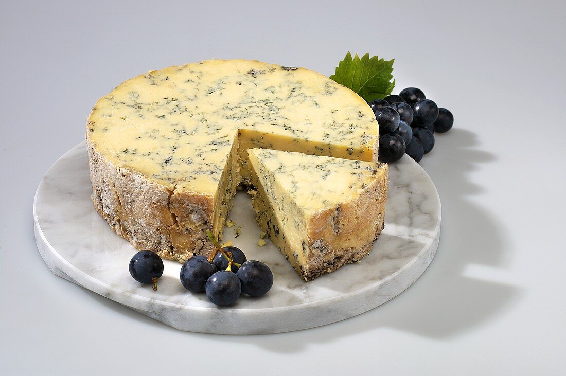 Blue Stilton (blue cheese from E. Midlands, England)