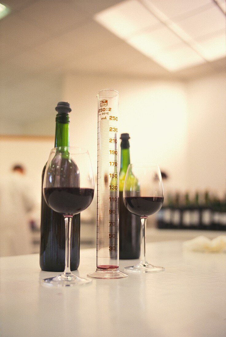 Weinprüfung im Labor von Michel Rolland, Pomerol, Frankreich
