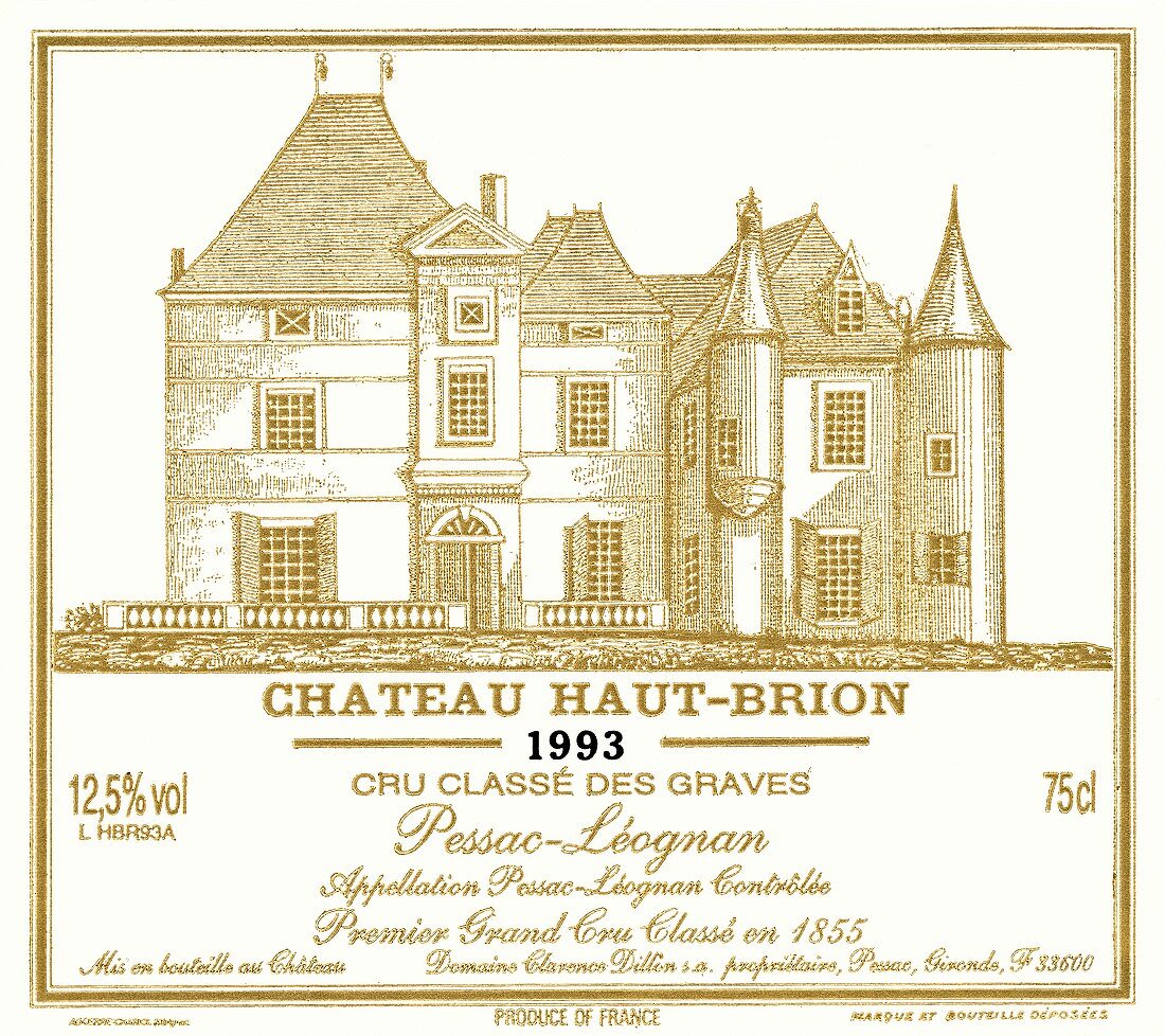 Etikett, 1993er Haut-Brion, Pessac Léognan, Bordeaux