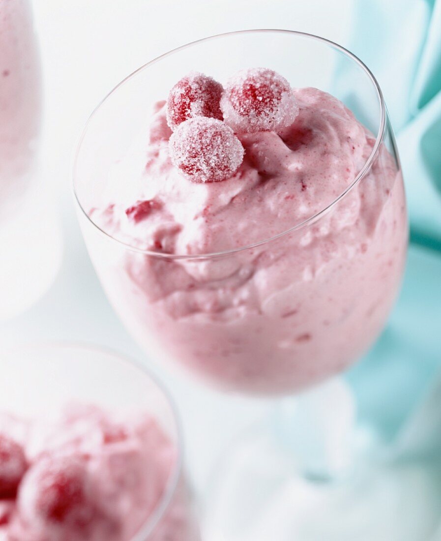 Cranberry mousse in dessert glasses