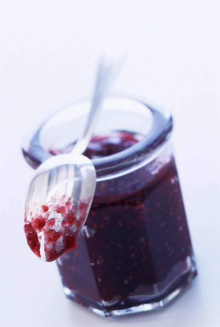 Raspberry jam in jar
