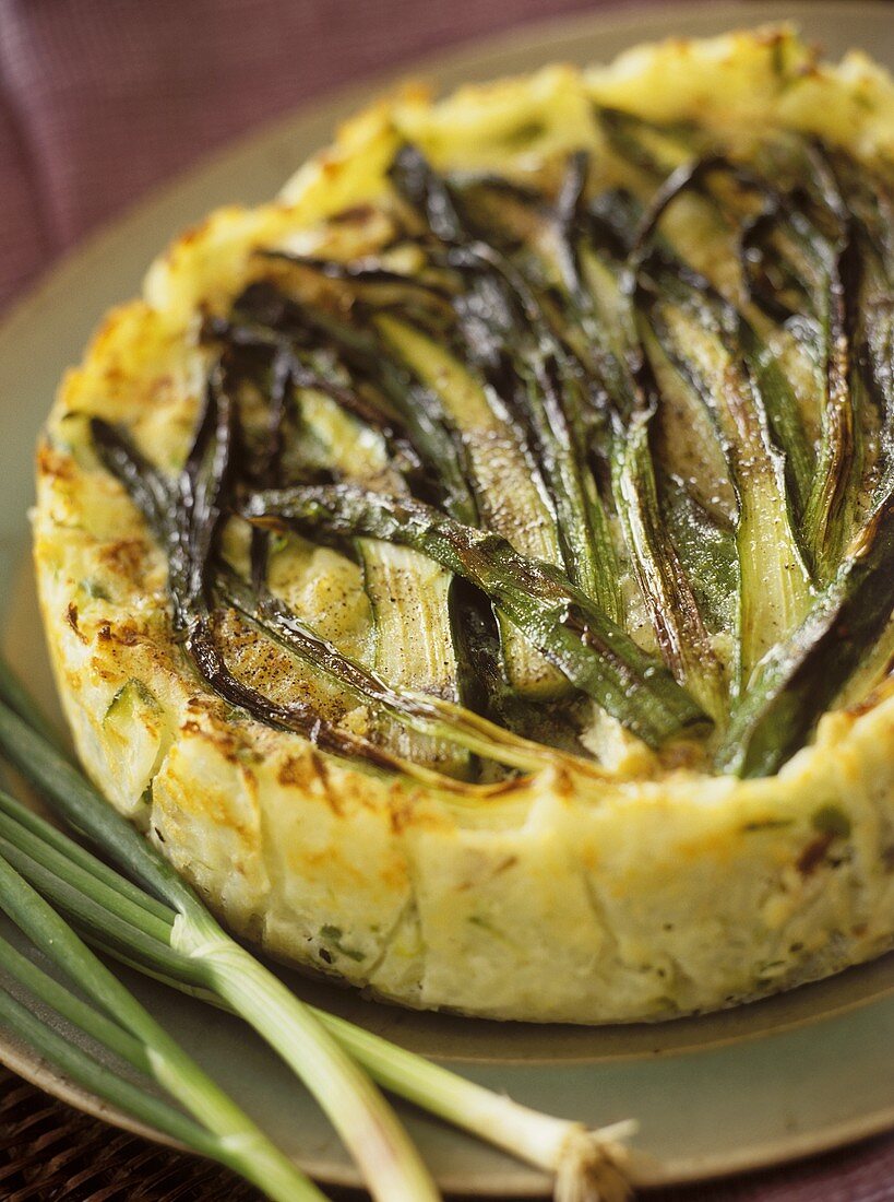 Rice cake with green asparagus