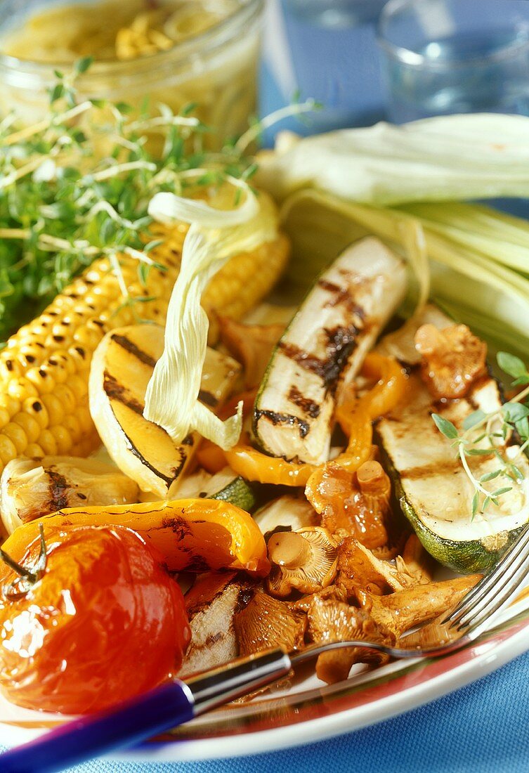Plate of various grilled vegetables