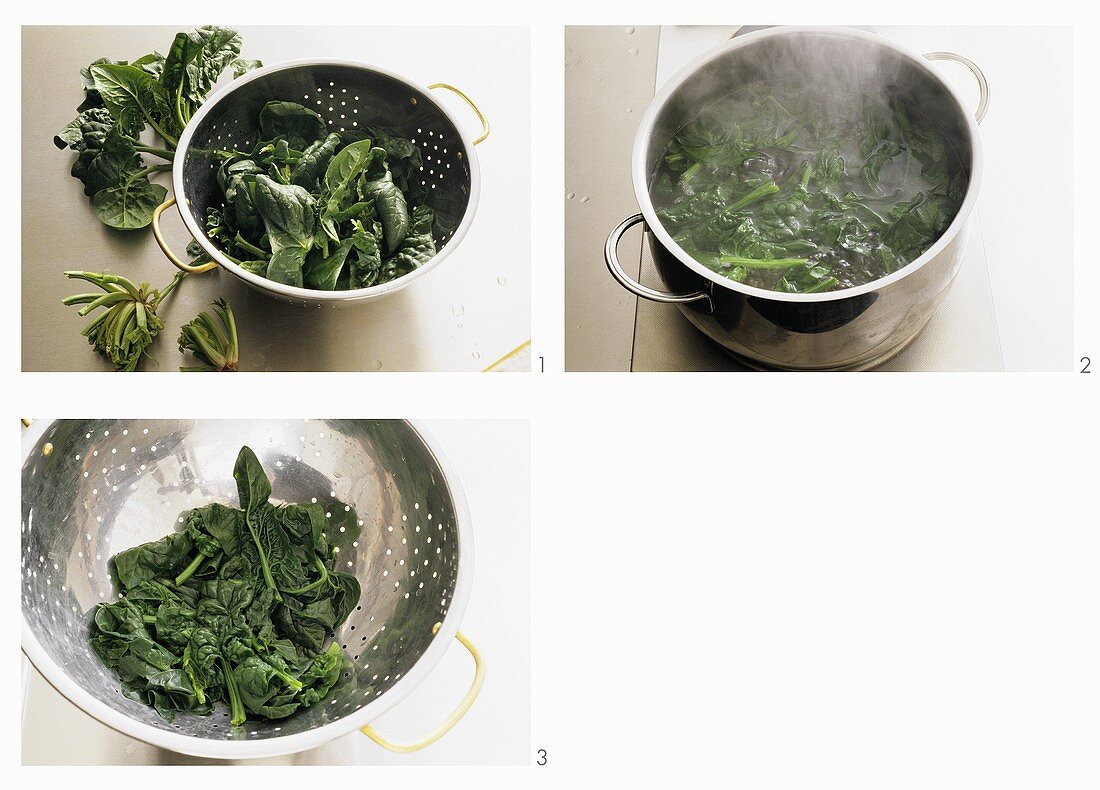 Washing and blanching spinach