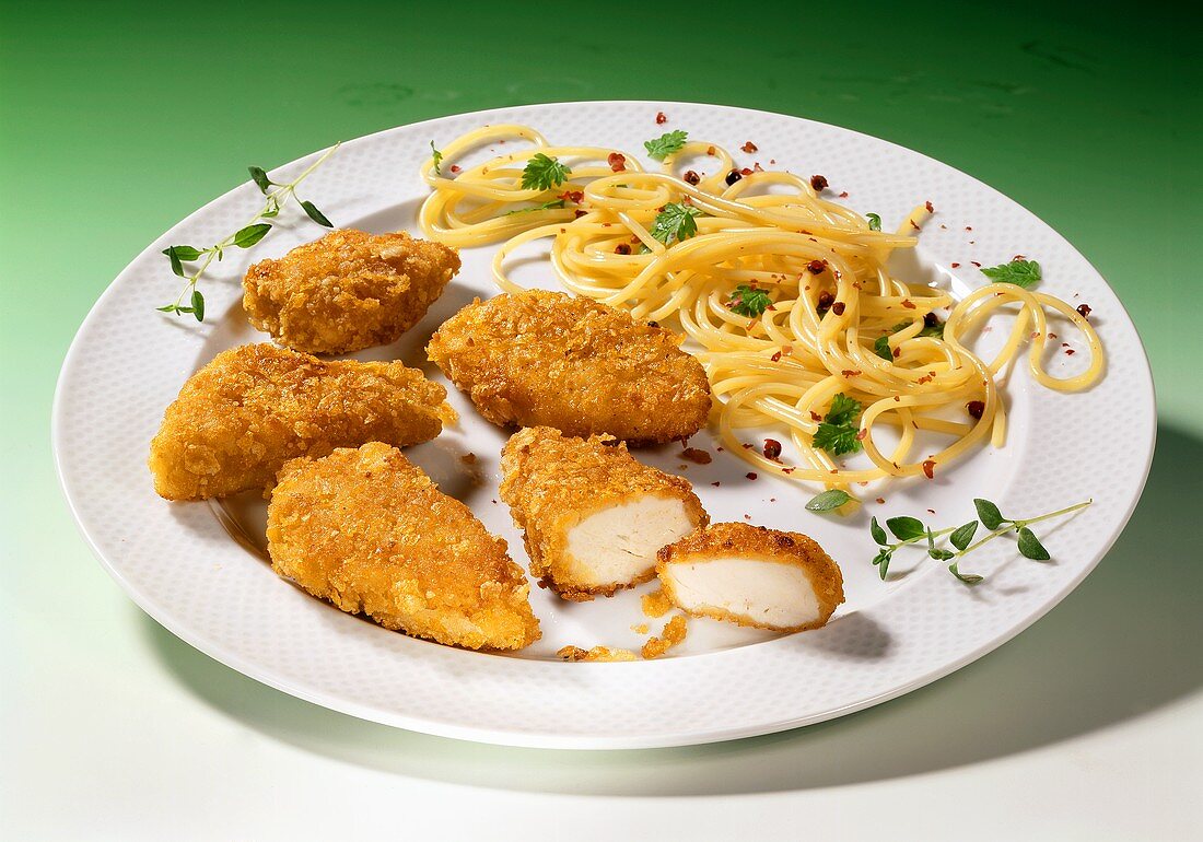 Chicken nuggets with spaghetti