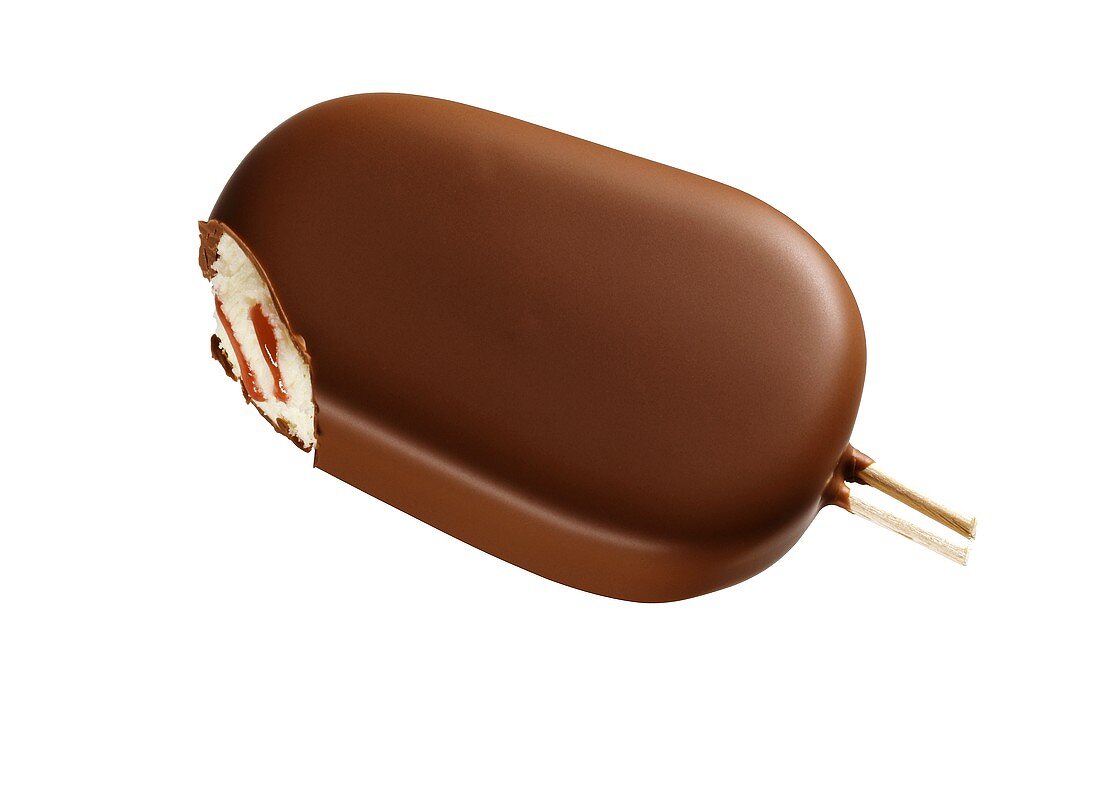 Chocolate-coated vanilla & strawberry ice cream on stick 