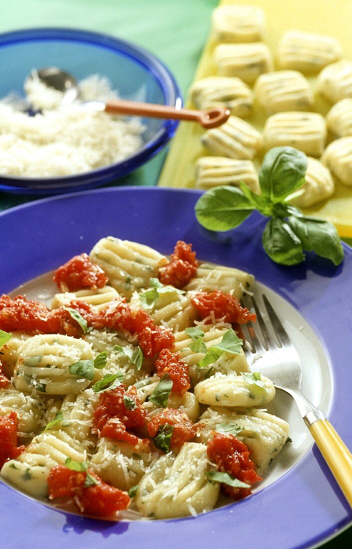 Gnocchi with tomato sauce, basil and Parmesan
