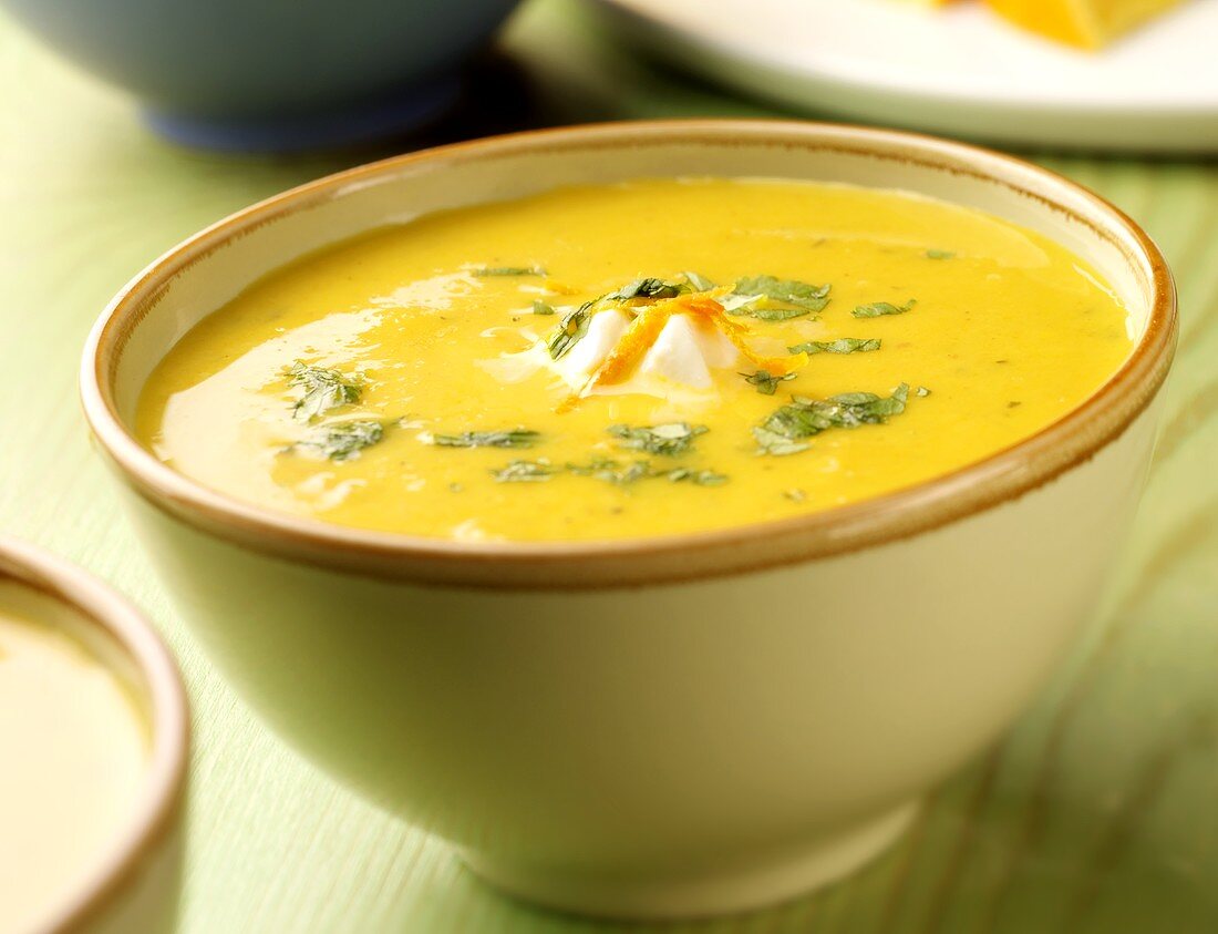 Creamed carrot soup in bowl