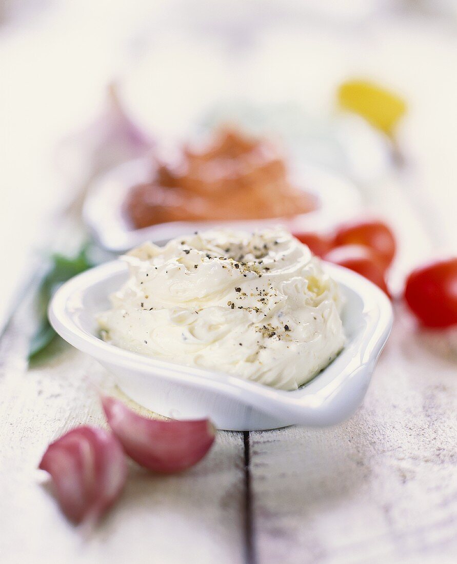 Home-made garlic butter, paprika butter behind