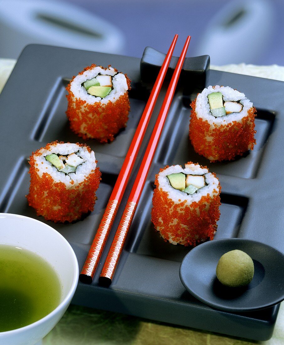 Ura Maki with surimi and avocado (California roll)